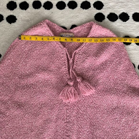 Vintage World Folk Art Pink Fringe Knit Boho Hippie Poncho Sweater - Picture 10 of 12